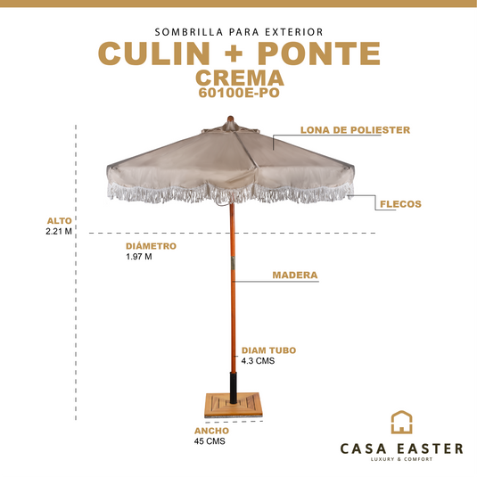 Sombrilla CULIN 60100E con flecos+ Base Ponte de granito, para Jardín color crema - 60100E-PO