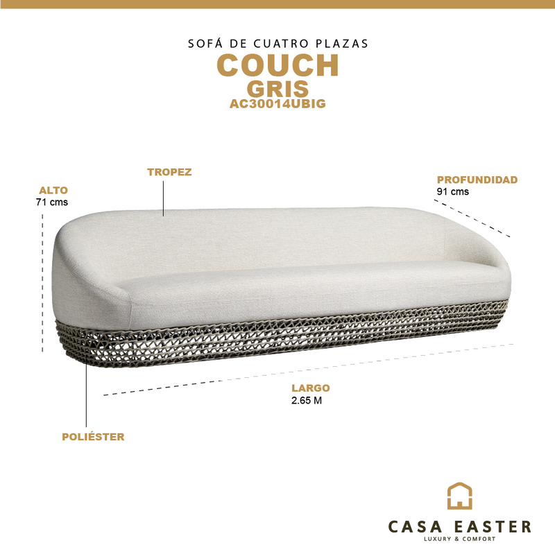 Cargue la imagen en el visor de la galería, Sofá de cuatro plazas Couch, color Gris - AC30014UBIG
