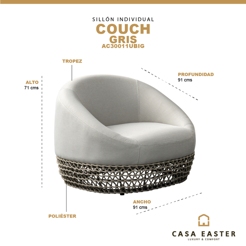 Cargue la imagen en el visor de la galería, Sillón Individual grande Couch color Gris - AC30011UBIG
