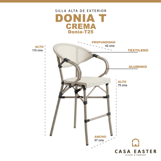 Silla Alta de Textileno para  Exterior e Interior  Color Crema DONIA-T25