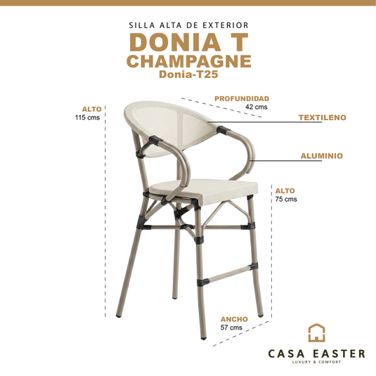 Textilene High Chair for Outdoor and Indoor Color Black DONIA-T26 