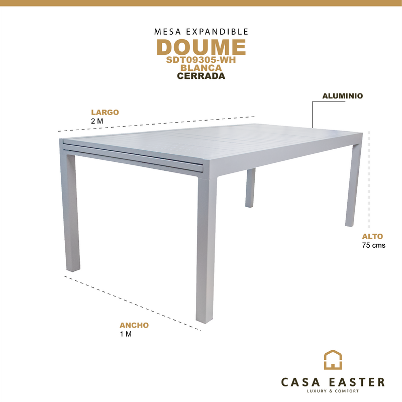 Cargue la imagen en el visor de la galería, Mesa de Comedor Expandible 2 M / 3.2 M para interior y exterior de Aluminio Color Blanca DOUME - SDT09305-WH
