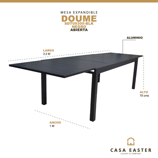 Mesa de Comedor para interior y exterior de Aluminio Color Negra DOUME - SDT09305-BLK