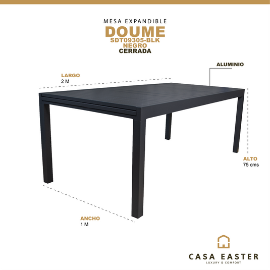 Mesa de Comedor para interior y exterior de Aluminio Color Negra DOUME - SDT09305-BLK