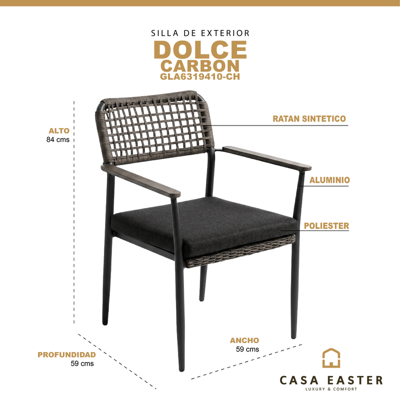 Cargue la imagen en el visor de la galería, Silla para comedor Interior y Exterior color Carbón Dolce - GLA6319410-CH
