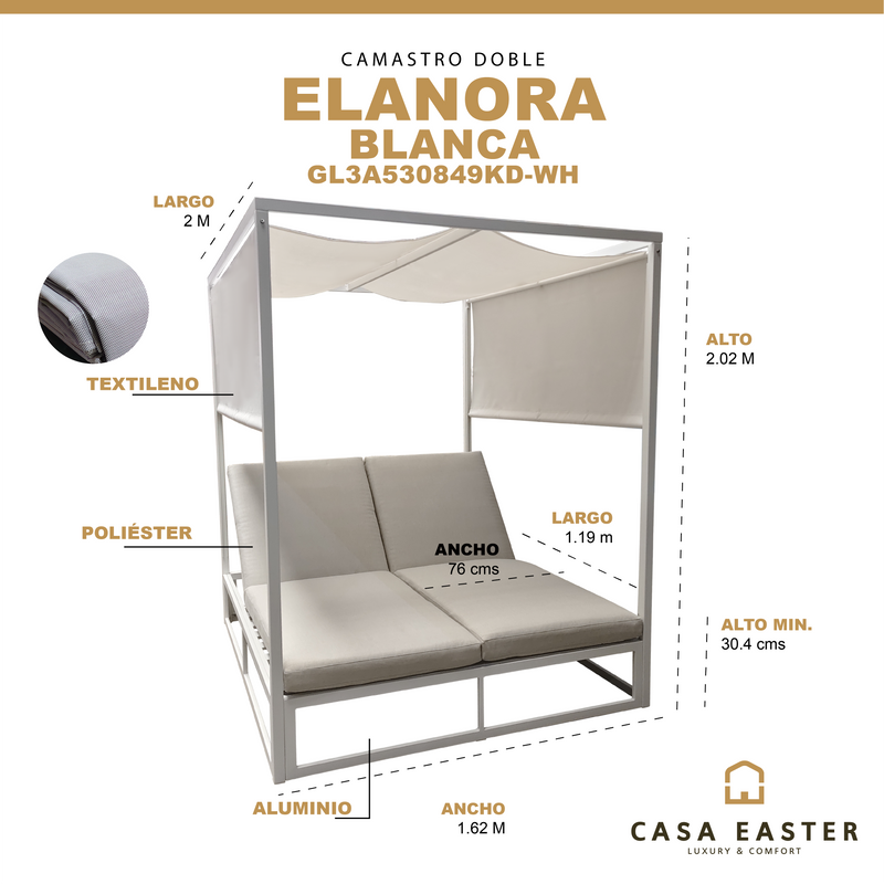 Cargue la imagen en el visor de la galería, Camastro doble Elanora color Blanco - GL3A530849KD-WH
