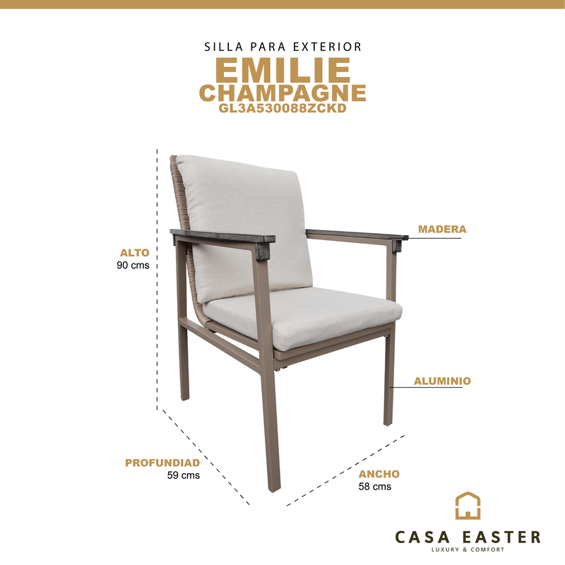 Cargue la imagen en el visor de la galería, Silla para Exterior e Interior  EMILIE Color Champagne - GL3A530088ZCKD
