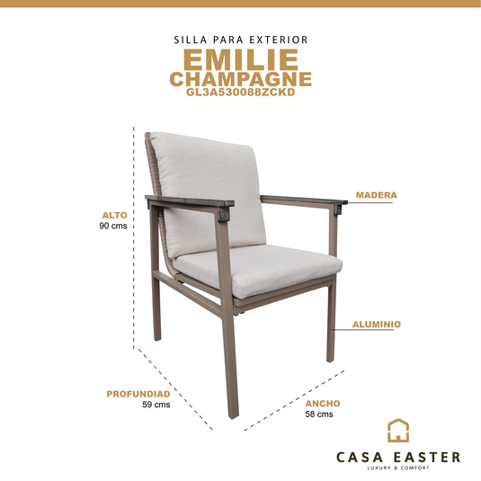 Silla para Exterior e Interior  EMILIE Color Champagne - GL3A530088ZCKD