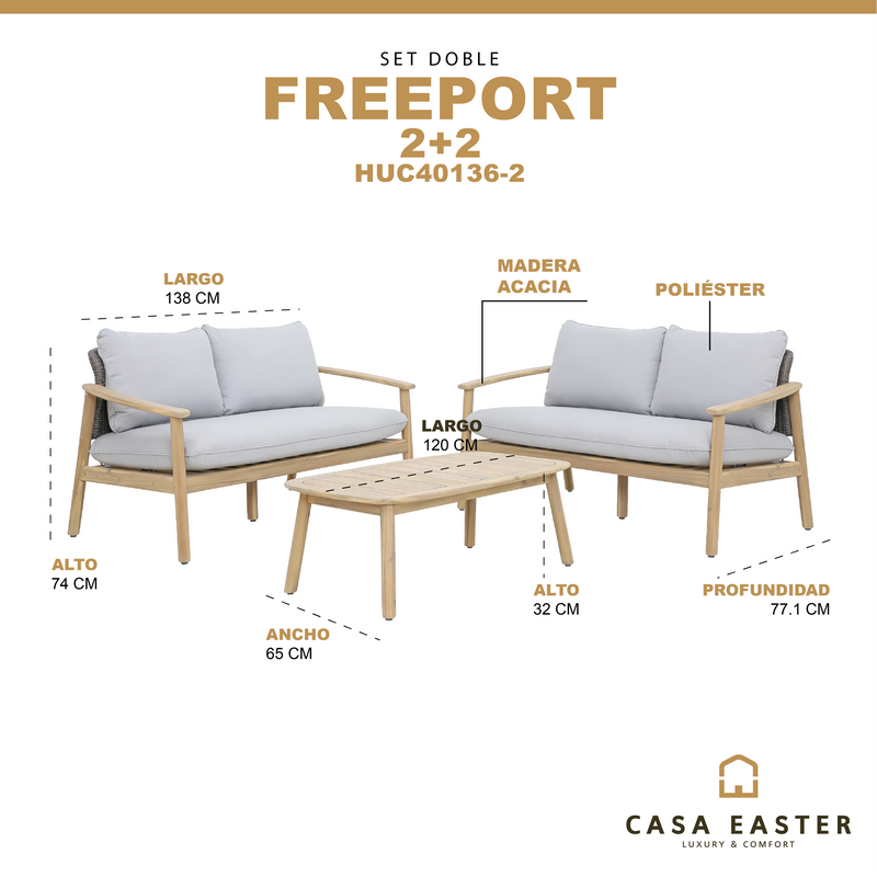 Cargue la imagen en el visor de la galería, Set 2+2 freeport color natural con gris - HUC40136-2
