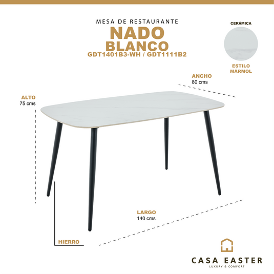 Mesa de comedor de interior 1.4M NADO para restaurante color blanco - GDT1401B3 / GDT1111B2