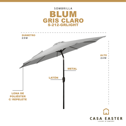Sombrilla Blum Para Jardin con Angulo de Inclinación Color Gris Claro - S-212-GRLIGHT
