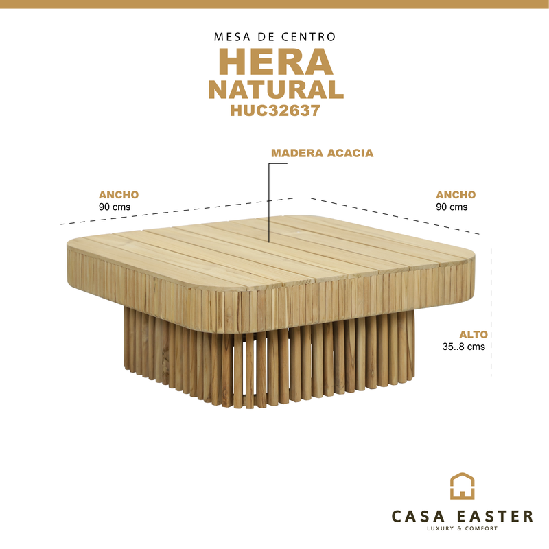 Cargue la imagen en el visor de la galería, Mesa de centro Hera 90 de madera color natural - HUC32637
