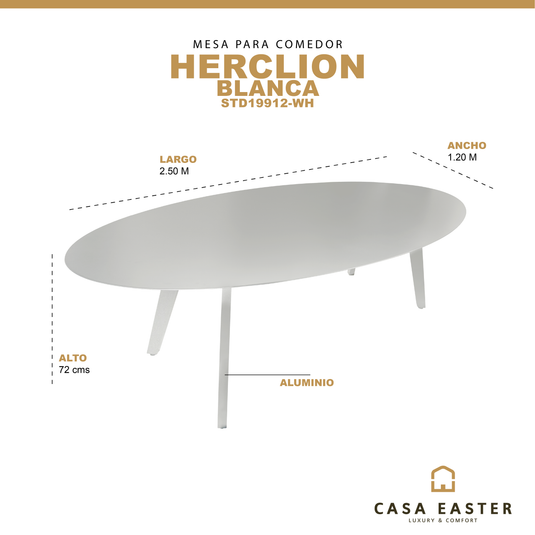 Mesa de comedor Alum Blanca Herclion 2.5*1.2 M  - STD19912-WH