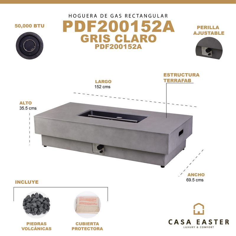 Cargue la imagen en el visor de la galería, Hoguera para fogata rectangular color gris claro - PDF200152A
