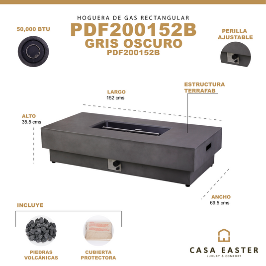 Hoguera para fogata rectangular color gris oscuro - PDF200152B