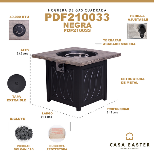 Hoguera para fogata cuadrada color negro - PDF210033