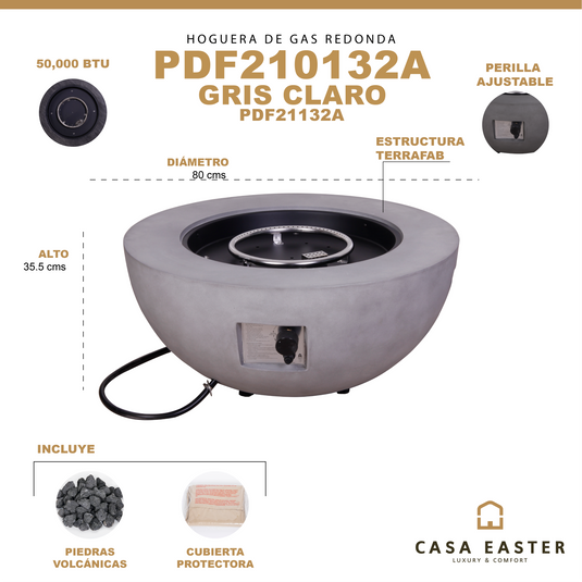 Hoguera para fogata en medio circulo color gris claro - PDF210132A