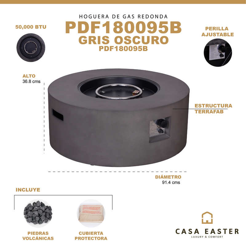 Cargue la imagen en el visor de la galería, Hoguera para fogata redonda color gris oscuro - PDF180095B
