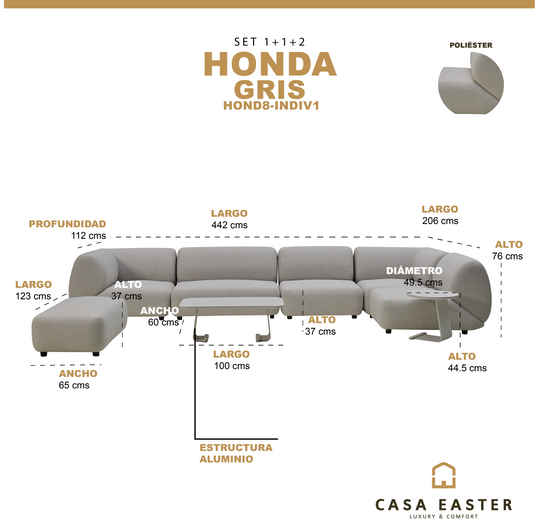 Set Honda 8 pz con 1+1+2 color gris - HOND8-INDIV1