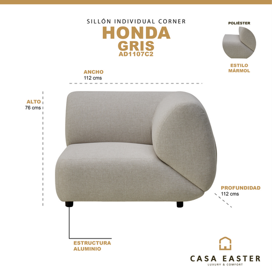 Sillón corner sin Honda color gris claro - AD1107C2