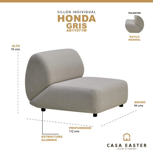 Sillón individual sin brazos Honda color gris claro - AD11071W