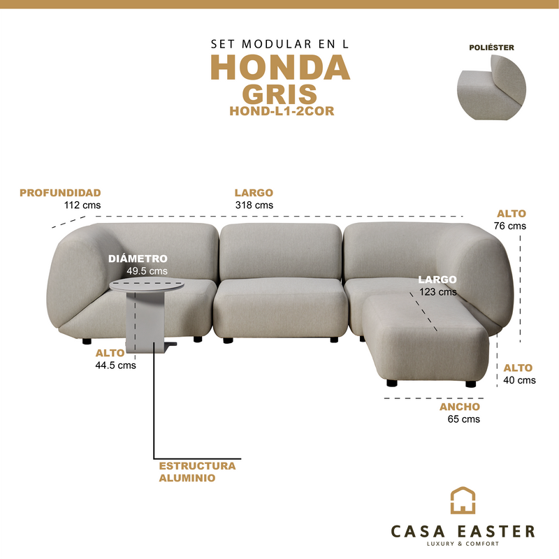 Cargue la imagen en el visor de la galería, Set Honda modular en L color Gris - HOND-L1-2COR
