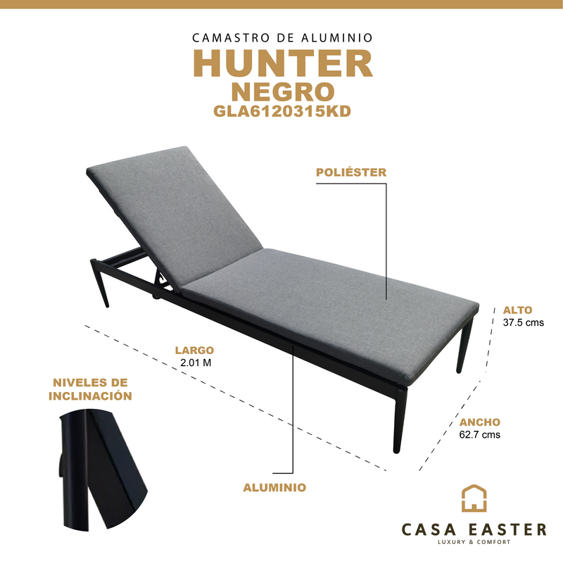 Cargue la imagen en el visor de la galería, Camastro Hunter color Negro - GLA6120315KD
