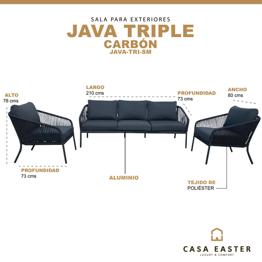 Set triple Java color carbón - JAVA-TRI-SM