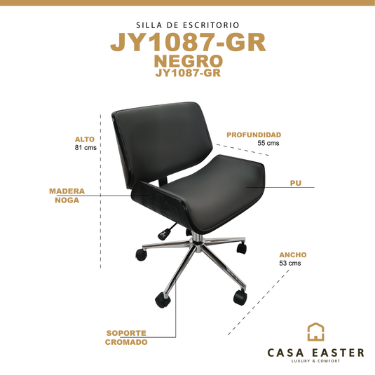 Silla De Escritorio para Interior de Aluminio Color negro JY1087-GR -  JY1087-GR