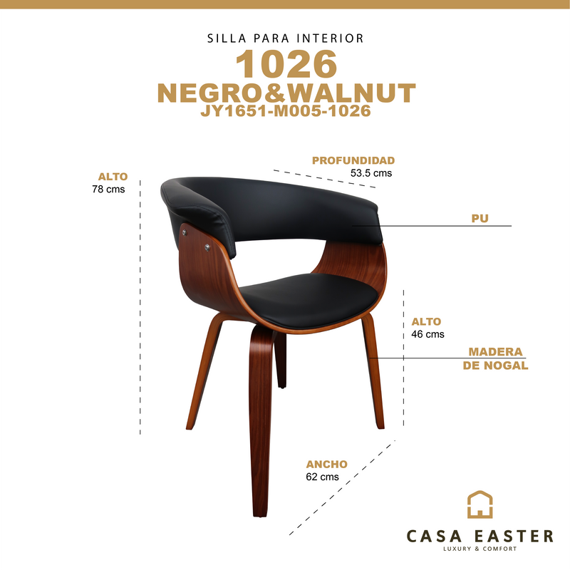 Cargue la imagen en el visor de la galería, Silla de Interior JY1651-M005 color negro&amp;walnut - JY1651-M005 / 1026
