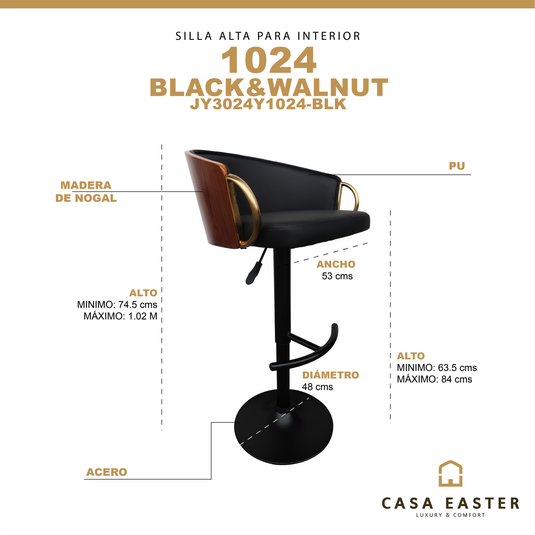 Silla Alta de Barra 1024 JY3024Y para Interior Color Negro - JY3024Y / 1024