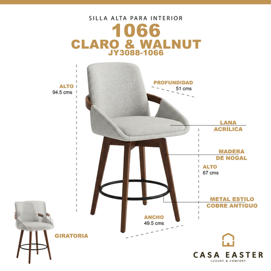 Silla alta para Barra L01-3 1066 color Claro & walnut - JY3088-1066