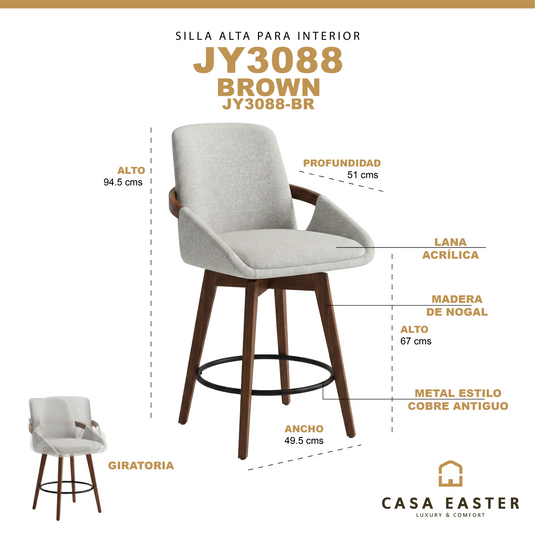 Silla alta para Barra L01-3 1066 color Claro & Brown- JY3088-BR