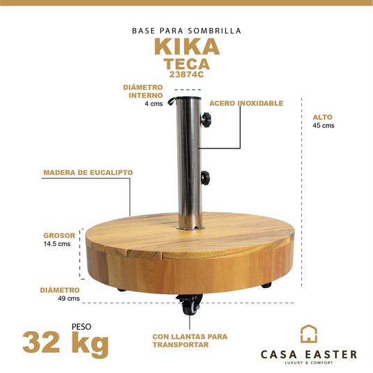 Base para sombrilla de madera KIKA color teca oscura - 23874C