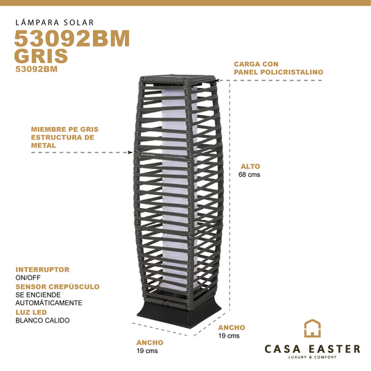 Lampara solar metal Gris 53092BM CasaEaster