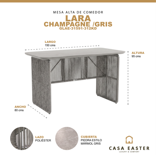 Mesa alta de comedor Lara 1.5M color champagne - GLAE-31591-312KD