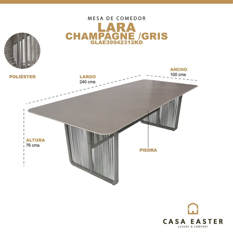 Cargue la imagen en el visor de la galería, Mesa de comedor Lara 2.4M color champagne - GLAE39942312KD
