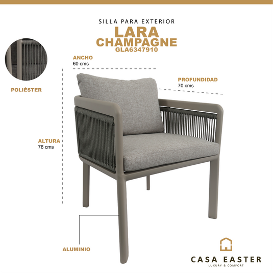 Silla para exterior Lara color champagne - GLA6347910
