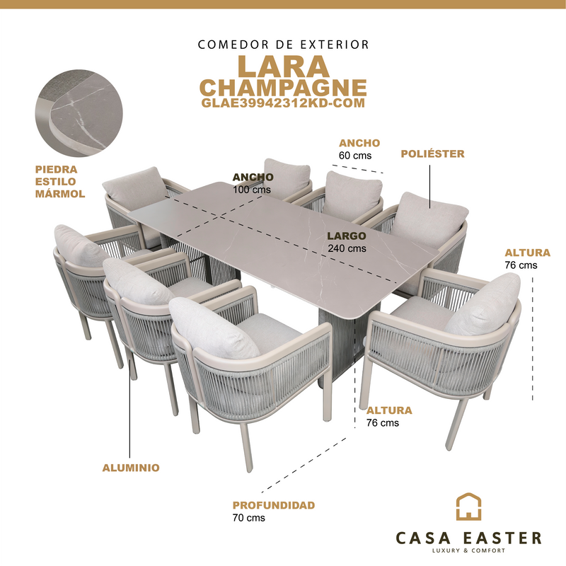 Cargue la imagen en el visor de la galería, Comedor Lara color champagne y gris - GLAE39942312KD-COM
