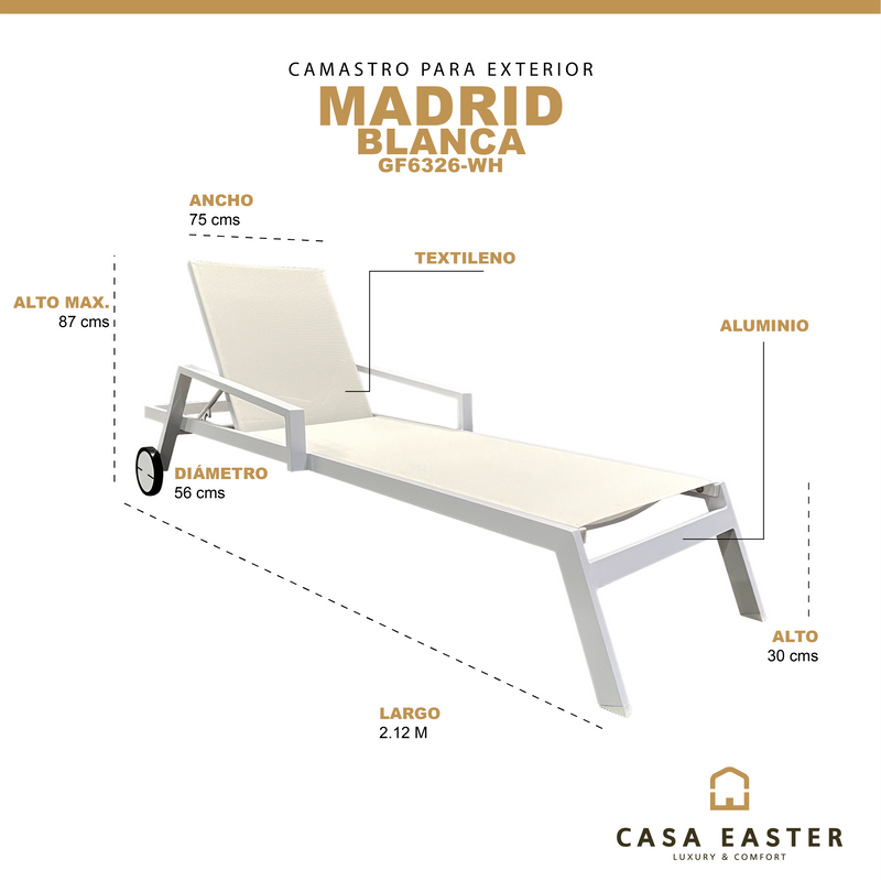 Cargue la imagen en el visor de la galería, Camastro para exterior color Blanco Madrid - GF6326-WH
