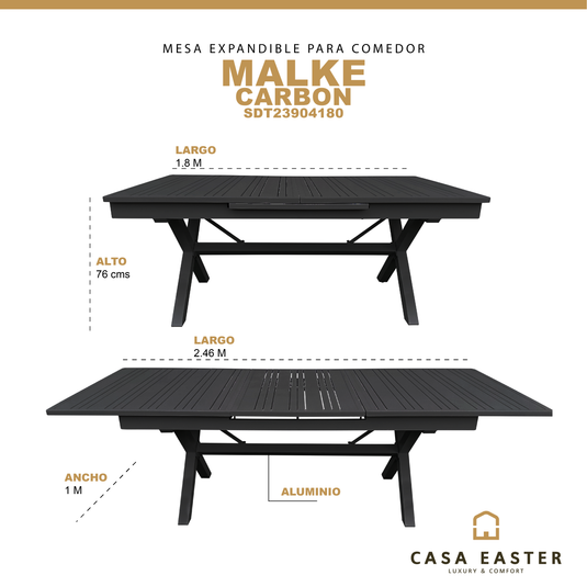 Mesa de Comedor expandible 1.8 M / 2.4 M Malke color Carbon - SDT23904180