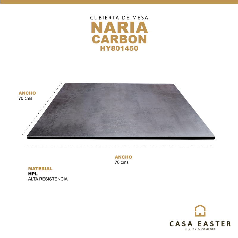 Cargue la imagen en el visor de la galería, Cubierta de Mesa Naria color Carbon cuadrada 70x70 - HY801450-CH
