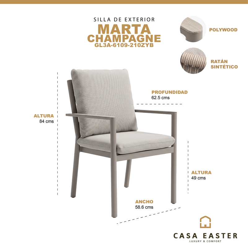 Cargue la imagen en el visor de la galería, Silla de aluminio Marta color Champagne - GL3A-6109-300ZYB
