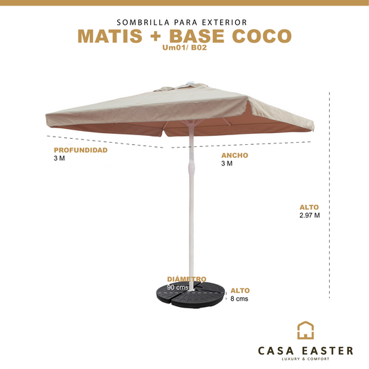 Sombrilla para exterior Matis + base Coco color Beige