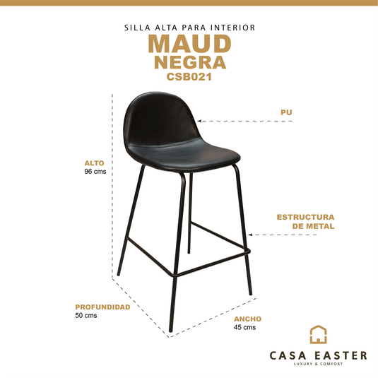 Silla alta de bar Maud para interior color negra - CSB021