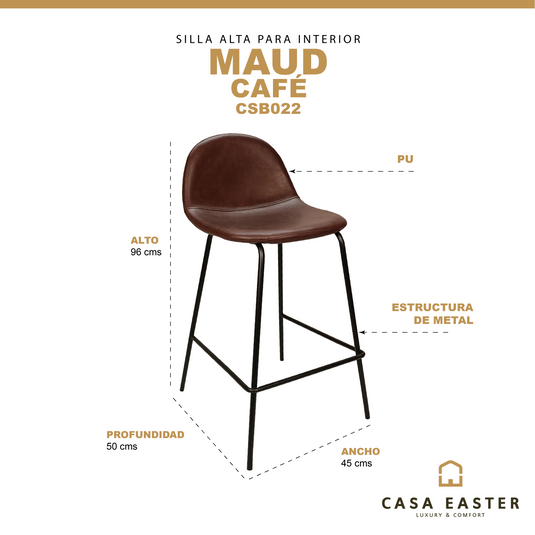 Silla alta de bar Maud para interior color café - CSB022