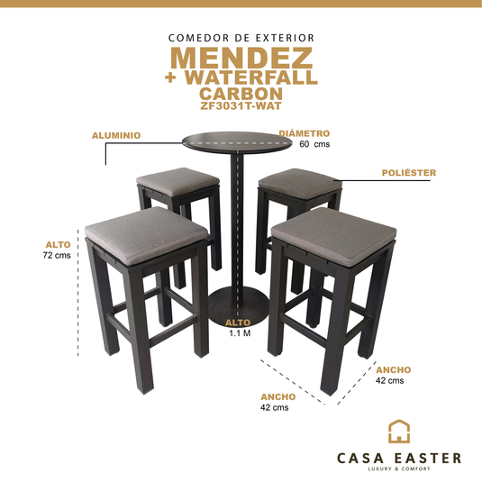 Comedor Mendez + 4 sillas Waterfall color Carbon - ZF3031T-WAT