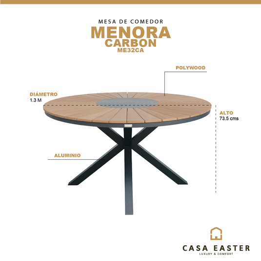 Mesa de comedor redonda 1.3 M Menora color carbon - ME32CA