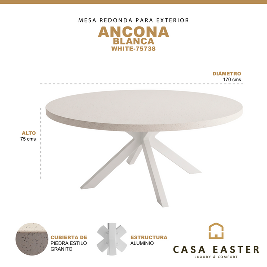1.7M Round Dining Table for Indoor and Outdoor Use, Carbon Color, ANCONA- 75663