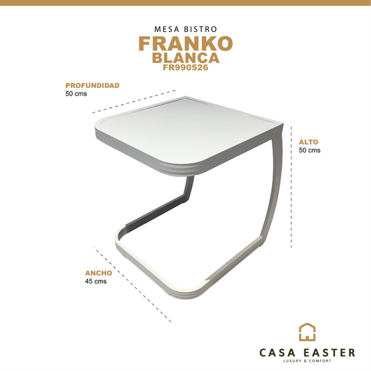 Mesa Bistro cuadrada 2 niveles Franko, color blanca FR990526 CasaEaster